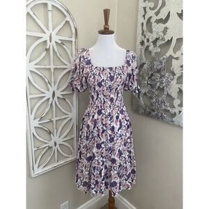 Sunday Mi Amor SMALL Floral Print Smocked Tiered Short Sleeve Dress Cottagecore